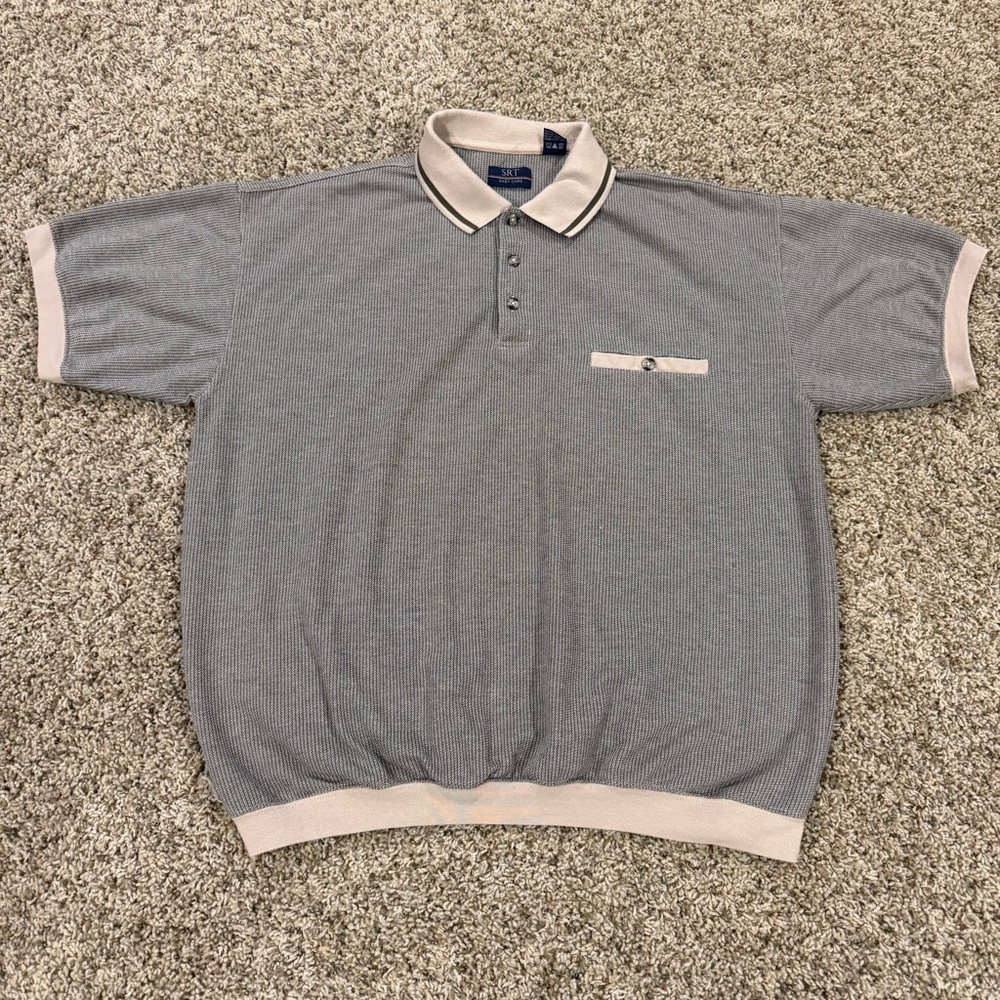 SRT Easy Care Vintage 90s Retro Grandpa Bowling Polo Preppy Tan Shirt Sz.XL